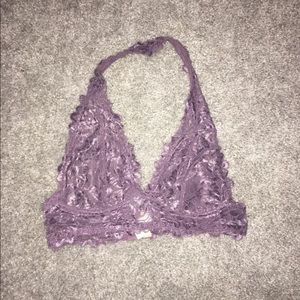 Purple lace halter bralette